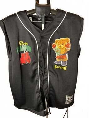 Black Pike Born Champion Sleeveless Baseball Jersey boxer bear sz XL